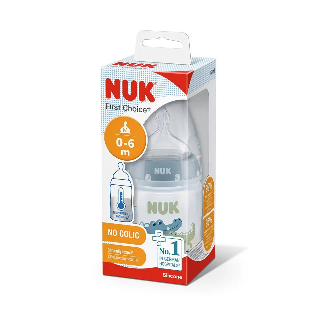 Mamadera First Choice 150 ml con control de temperatura celeste
